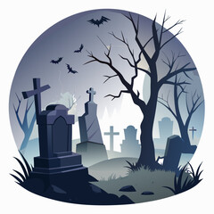 Halloween Party Vector Illustration with Spooky Elements
