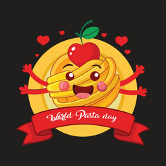 World Pasta Day Cute Spaghetti Mascot Badge