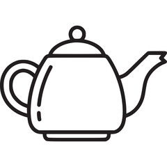 A minimalist line art illustration of a teapot, isolated on white background, perfect for tearelated designs, cafe menus, or kitchenware product visuals with a vintage touch