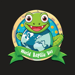 World Reptile Day Cute Lizard with Earth Emblem