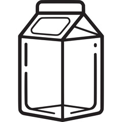 A clean and simple line art illustration of a milk carton, isolated on white background, perfect for dairy product designs, grocery store visuals, or healthy food concepts