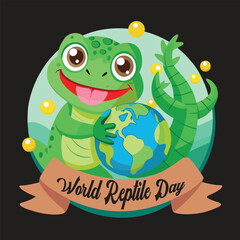 World Reptile Day Lizard Hugging the Globe Badge
