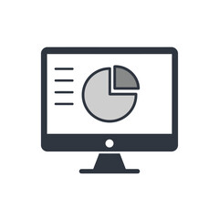 Fototapeta premium Flat vector illustration of a monitor with a pie chart, representing data analytics and reporting.