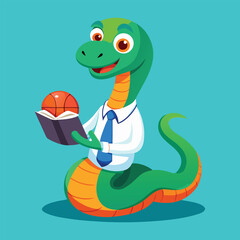 Fototapeta premium Cartoon Snake Coach with Basketball Playbook