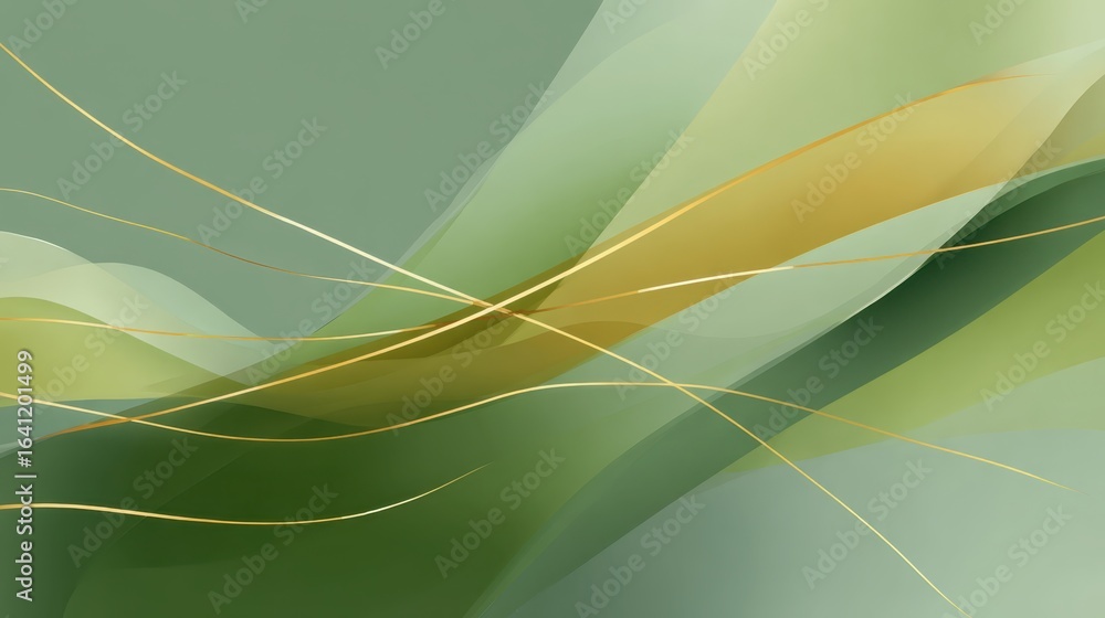 Poster emerald fluid lines: abstract artistic depiction of flowing lines in shades of green and gold, evoki