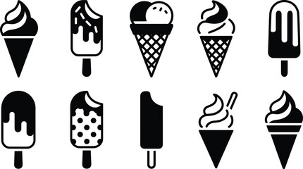 Icecream cone dessert sweet frozen summer food delicious treat tasty cold flavor gelato vector illustration silhouette