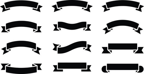 Black ribbon banner vector design graphic element illustration decorative scroll label shape set collection 100 silhouette