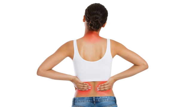 Woman with Neck and Back Pain for Medical and Health Care isolated on white background 