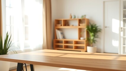 Minimalist wooden desk in warm natural light