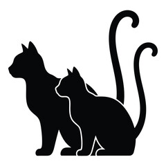 Vector art of two black cats isolated on white background