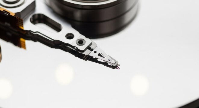 Close-up of hard drive read/write head