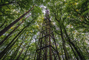 Rusty beacon light tower, remains of airport in Wrzeszcz area of Gdansk city in Poland