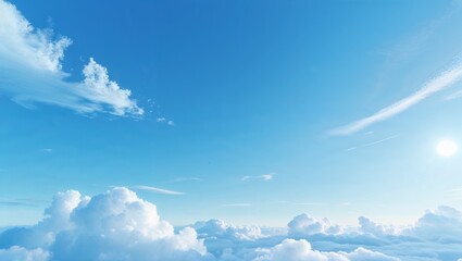 澄み渡る青空に浮かぶふんわりとした雲の美しい風景イラスト