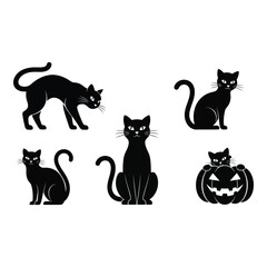 Vector art of black cats in various poses isolated on white background