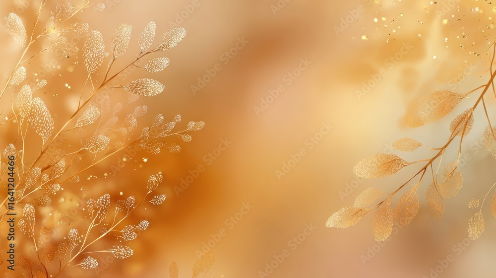 Poster golden branch serenity: delicate golden branches, adorned with soft leaves and subtle glitter, grace
