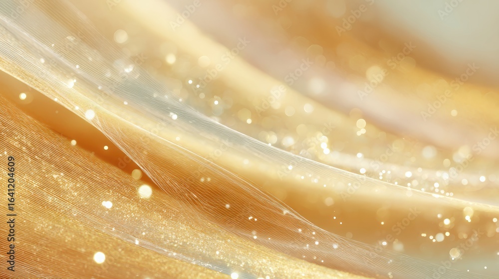 Poster golden waves: an elegant abstract design featuring flowing golden waves, enhanced with subtle sparkl