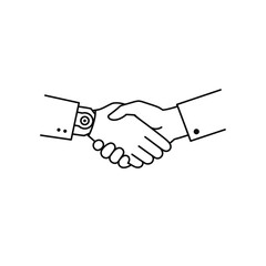 Fototapeta premium A simple line art icon showing a handshake between a human hand and a robotic arm, symbolizing collaboration and agreement.