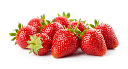 Fresh strawberries pile on white background perfect for summer recipes and healthy eating concepts...
