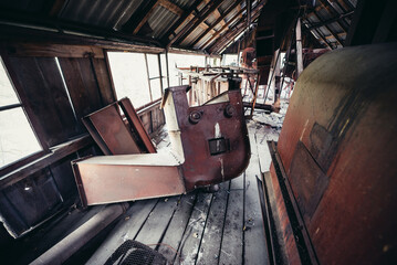 Inside the elevator in collective farm near Zymovyshche ghost village in Chernobyl Exclusion Zone, Ukraine