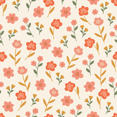 Nature seamless pattern with colorful flowers on white background. Perfect for wallpaper, gift paper, summer greeting cards. Vector hand drawn child illustration