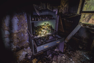 Morgue of hospital in Pripyat abandoned city in Chernobyl Exclusion Zone, Ukraine