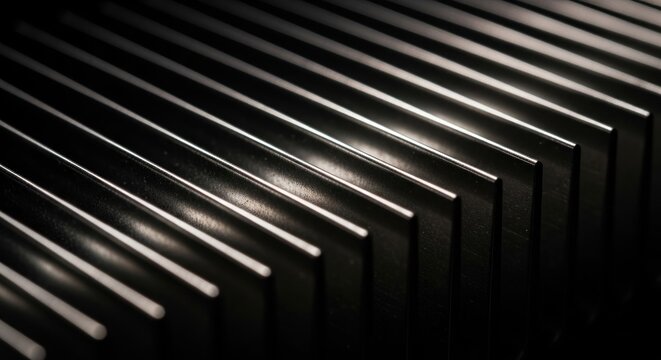 Close-up view of parallel metal fins