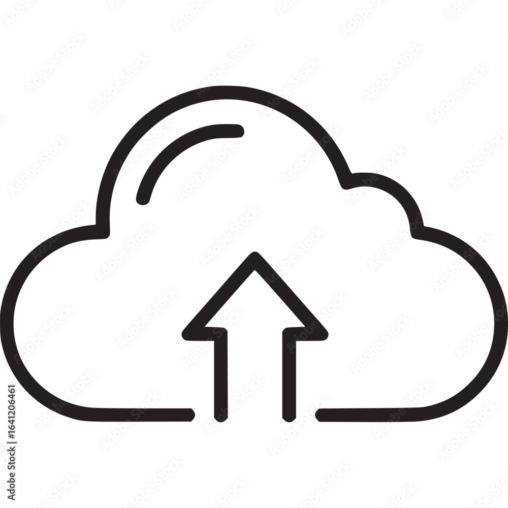 Poster cloud upload icon with arrow pointing upwards, isolated on white background, representing data trans