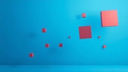 Abstract geometric shapes float against a gradient blue background, creating a modern and minimalist business concept.