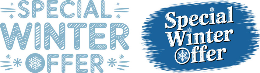 Fototapeta premium Special winter offer text design with snowflake and brush stroke elements