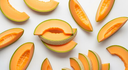 Fresh cantaloupe melon slices on white background healthy fruit summer food cantaloupe fruit slices cantaloupe