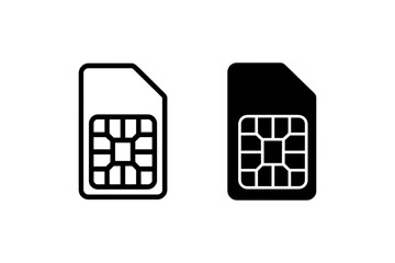 Two sim card icons one outlined and one solid black depicting mobile technology components