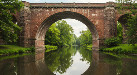 Fototapeta premium Brick arch bridge over calm river