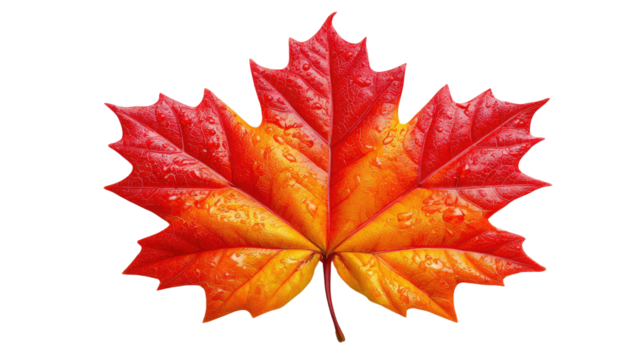 Autumn's Ember: A close-up capture of a vibrant maple leaf, displaying a brilliant gradient of fiery red and orange hues, epitomizing the beauty and transformation of the autumn season.