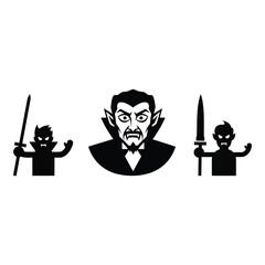 Vector art of vampire and minions with swords isolated