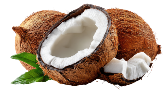 Tropical Coconut Delight: Savor the refreshing essence of the tropics with a close-up shot of ripe coconuts, showcasing both the rough outer shell and the smooth, sweet inner flesh.