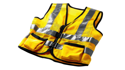 High-Visibility Vest: A vivid and detailed shot of a vibrant, high-visibility safety vest, showcasing its design and reflective elements.