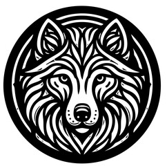 Minimalist Symmetrical Arctic Wolf Head Logo – Clean Monochrome Vector Badge Design