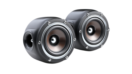 Audio Amplification: Two speakers on a white background, perfectly capturing the essence of a refined audio experience.