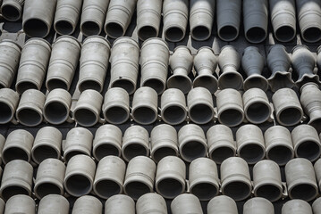 Obraz premium Drying ceramic vessels in the Romanian village of Marginea, famous for the traditional handmade production of black pottery