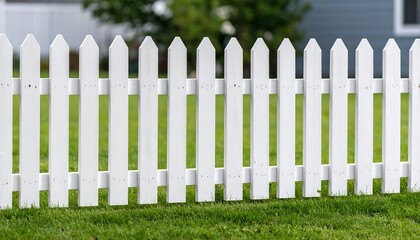 White Picket Fence on Lush Green Lawn  Suburban Home Dream.