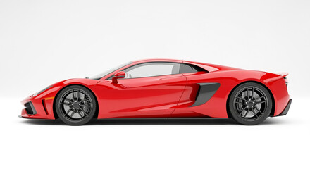 Red sports car side view on white background automotive design and performance vehicle showcase for enthusiasts