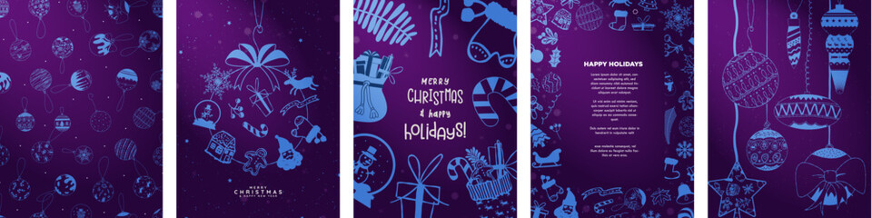 Beautiful Blue Christmas poster greeting card and poster templates with copy space, christmas background layouts. Cute and festive xmas invitation templates. Vector Illustration