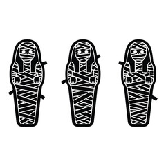 Vector art of three mummies in coffins isolated on white background