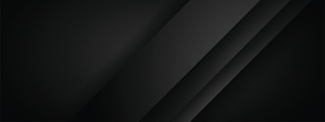 Abstract dark grey and black banner with cut layered 3d design and space for text
