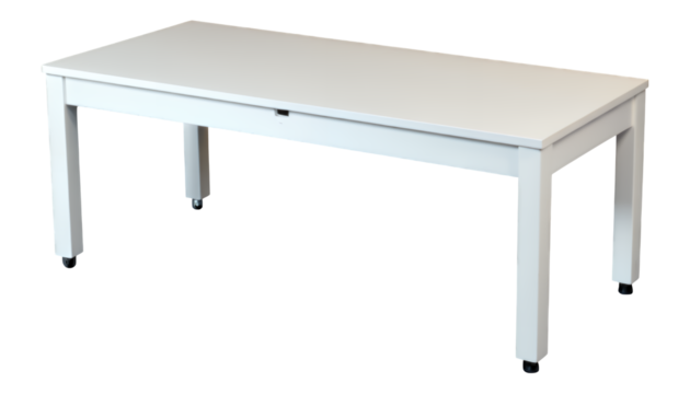 White Rectangular Table with Wheels on Transparent Background, Modern Minimalist Asset for Web Design