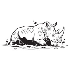 Classic Rhinoceros Line Art – Rhinoceros Vector Outline Drawing with Refined Details and Textures – Rhinoceros Drawing – Vector of Rhinoceros – Rhinoceros Outline

