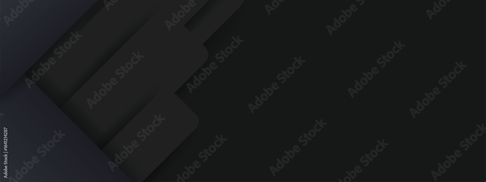 Poster abstract dark grey and black banner with cut layered 3d design and space for text