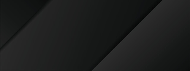 Fototapeta premium Abstract dark grey and black banner with cut layered 3d design and space for text
