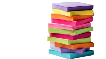 Colorful stack of sticky notes on a white isolated background.