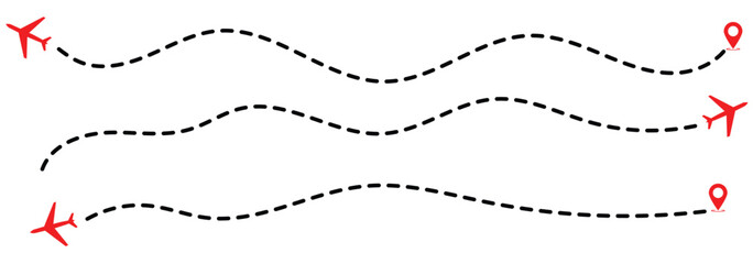 vector airport pin. Airplane flight route with start and end point. Travel and tourism concept. Plane icon with dotted line path and map pin eps 10 © Hike Studio 786